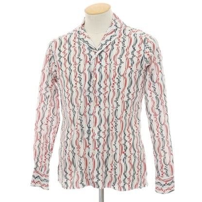 【中古】バグッタ Bagutta コットン 総柄 プリント オープンカラー カジュアルシャツ ホワイトxレッド【サイズXS】【 状態ランクB 】【 メンズ 】