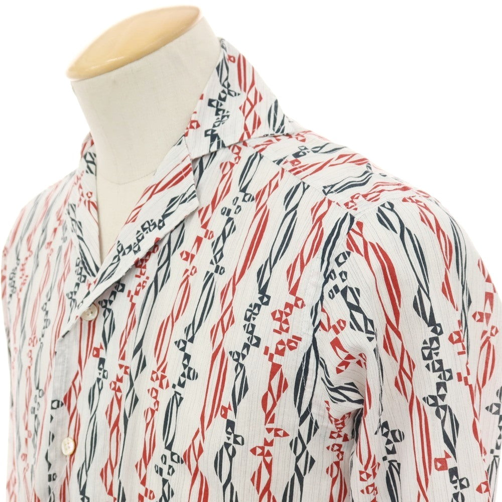 【中古】バグッタ Bagutta コットン 総柄 プリント オープンカラー カジュアルシャツ ホワイトxレッド【サイズXS】【 状態ランクB 】【 メンズ 】