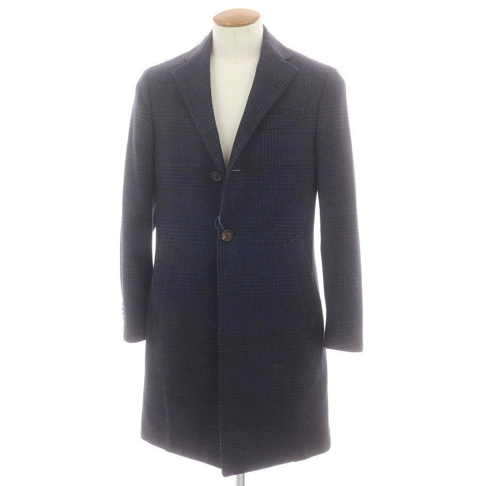 【中古】ラルディーニ LARDINI ウールナイロン グレンチェック チェスターフィールドコート ネイビー【 46 】【 状態ランクB 】【 メンズ 】