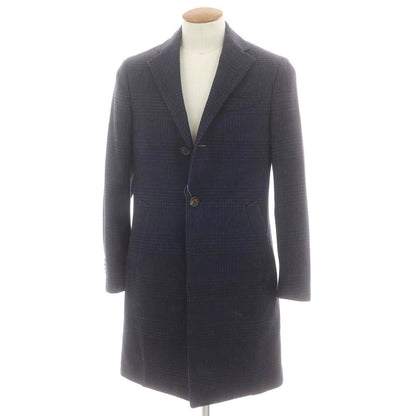 【中古】ラルディーニ LARDINI ウールナイロン グレンチェック チェスターフィールドコート ネイビー【 46 】【 状態ランクB 】【 メンズ 】