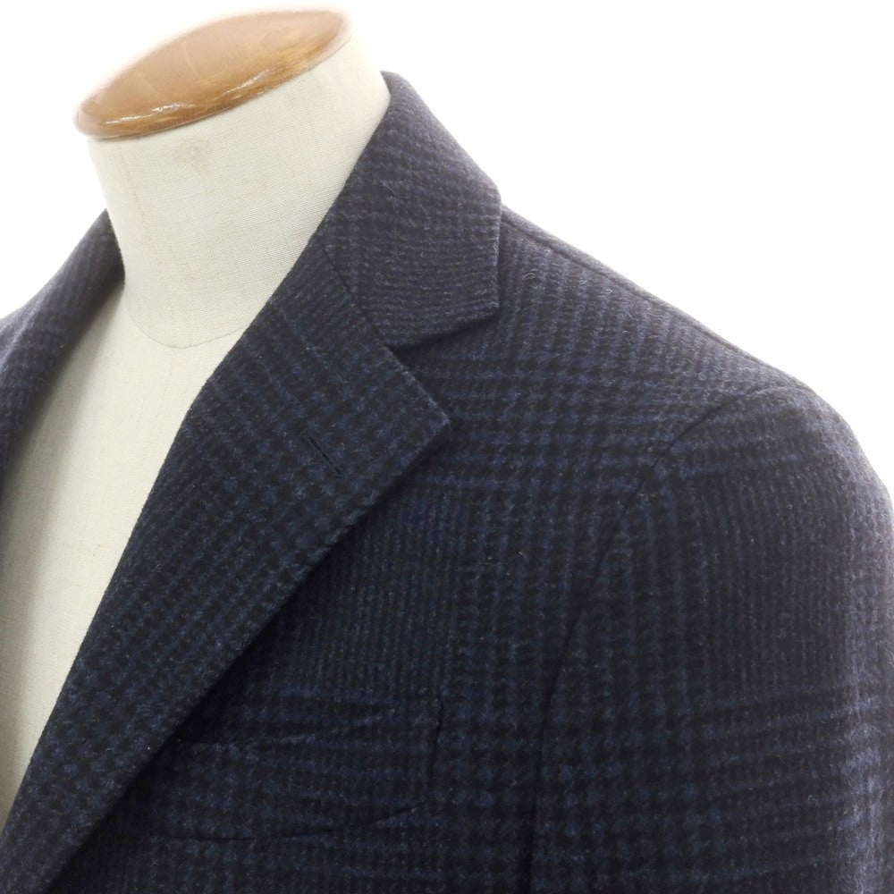 【中古】ラルディーニ LARDINI ウールナイロン グレンチェック チェスターフィールドコート ネイビー【 46 】【 状態ランクB 】【 メンズ 】