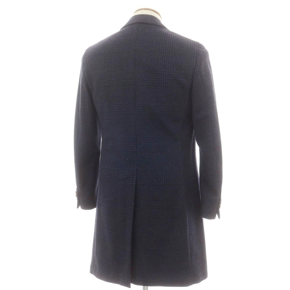 【中古】ラルディーニ LARDINI ウールナイロン グレンチェック チェスターフィールドコート ネイビー【 46 】【 状態ランクB 】【 メンズ 】