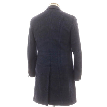 【中古】ラルディーニ LARDINI ウールナイロン グレンチェック チェスターフィールドコート ネイビー【 46 】【 状態ランクB 】【 メンズ 】