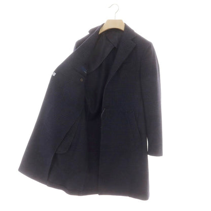 【中古】ラルディーニ LARDINI ウールナイロン グレンチェック チェスターフィールドコート ネイビー【 46 】【 状態ランクB 】【 メンズ 】