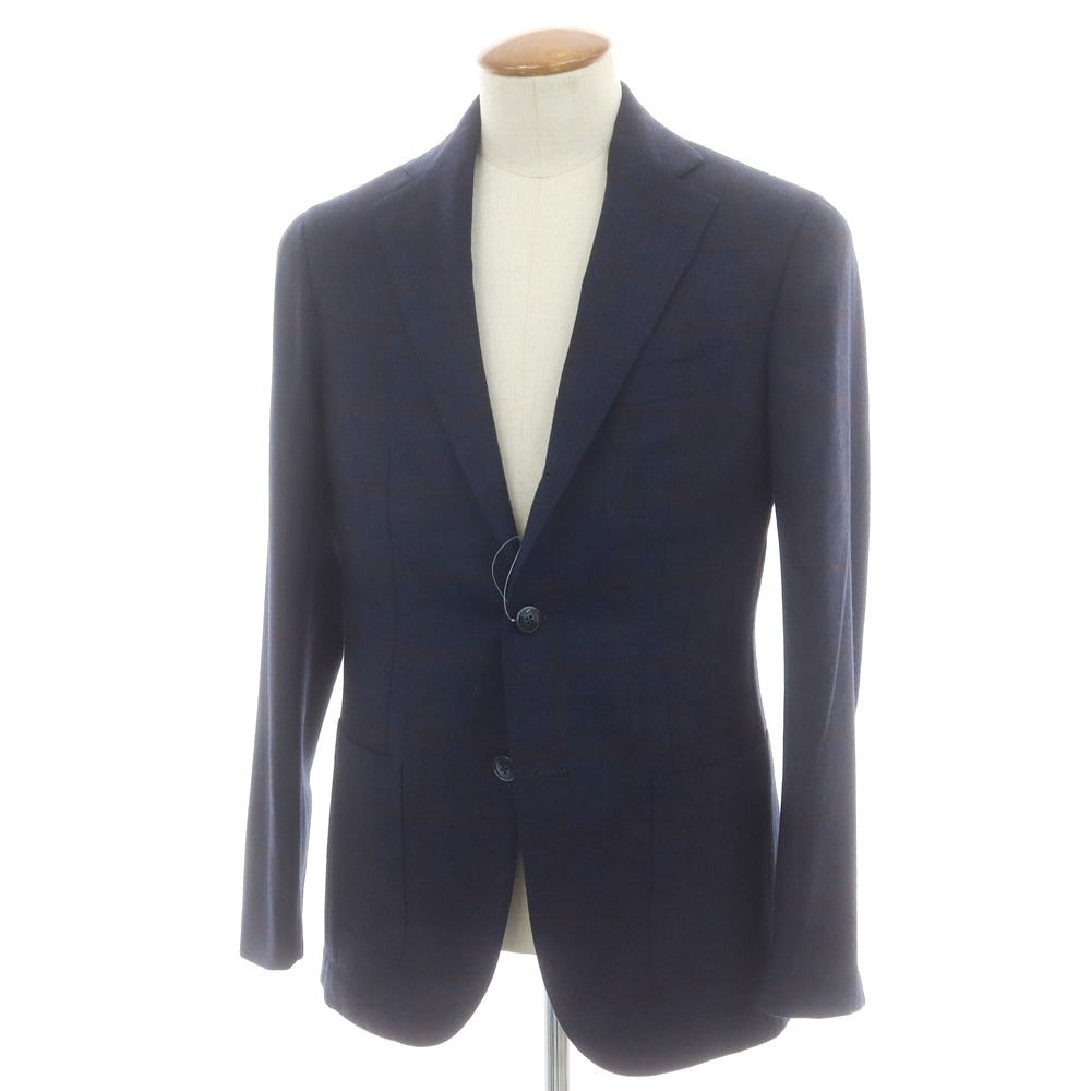 【中古】バルバ BARBA ウール チェック テーラードジャケット ネイビー【 46 】【 状態ランクA 】【 メンズ 】