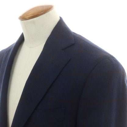 【中古】バルバ BARBA ウール チェック テーラードジャケット ネイビー【 46 】【 状態ランクA 】【 メンズ 】