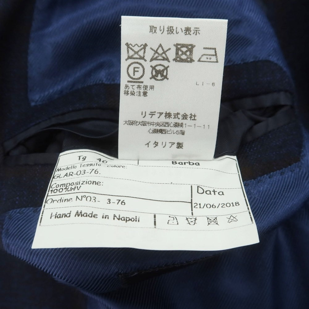 【中古】バルバ BARBA ウール チェック テーラードジャケット ネイビー【 46 】【 状態ランクA 】【 メンズ 】