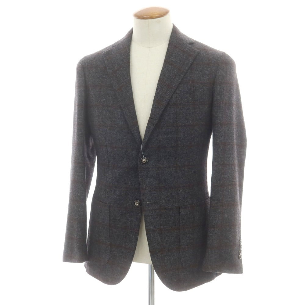 【中古】バルバ BARBA ウールカシミヤ チェック テーラードジャケット グレーxブラック【 46 】【 状態ランクB 】【 メンズ 】