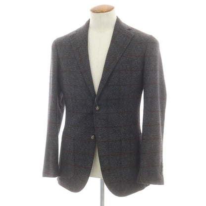 【中古】バルバ BARBA ウールカシミヤ チェック テーラードジャケット グレーxブラック【 46 】【 状態ランクB 】【 メンズ 】