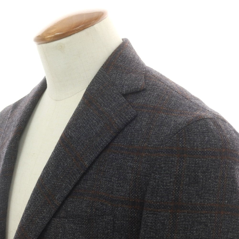 【中古】バルバ BARBA ウールカシミヤ チェック テーラードジャケット グレーxブラック【 46 】【 状態ランクB 】【 メンズ 】
