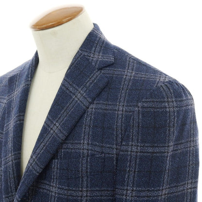 【中古】デペトリロ DE PETRILLO ウール チェック 3B テーラードジャケット ネイビー【 46 】【 状態ランクA 】【 メンズ 】