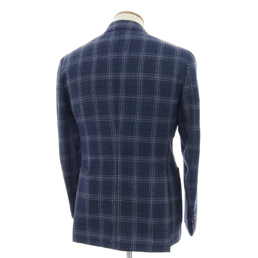 【中古】デペトリロ DE PETRILLO ウール チェック 3B テーラードジャケット ネイビー【 46 】【 状態ランクA 】【 メンズ 】
