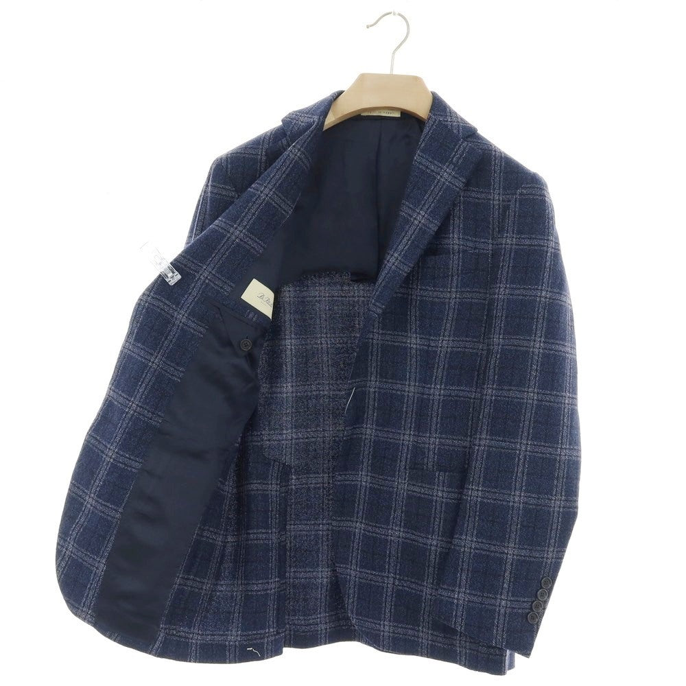【中古】デペトリロ DE PETRILLO ウール チェック 3B テーラードジャケット ネイビー【 46 】【 状態ランクA 】【 メンズ 】