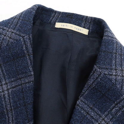 【中古】デペトリロ DE PETRILLO ウール チェック 3B テーラードジャケット ネイビー【 46 】【 状態ランクA 】【 メンズ 】