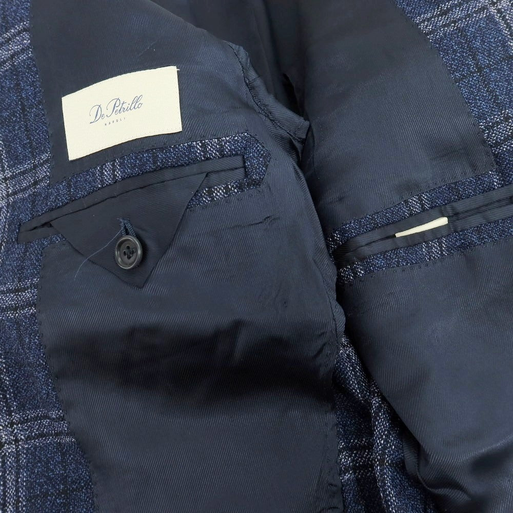【中古】デペトリロ DE PETRILLO ウール チェック 3B テーラードジャケット ネイビー【 46 】【 状態ランクA 】【 メンズ 】