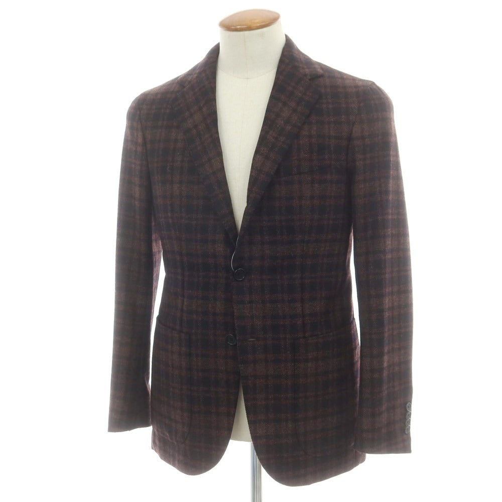 【中古】デペトリロ DE PETRILLO ウール チェック テーラードジャケット ブラックxワインレッド【 46 】【 状態ランクA 】【 メンズ 】