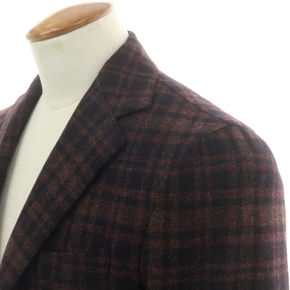 【中古】デペトリロ DE PETRILLO ウール チェック テーラードジャケット ブラックxワインレッド【 46 】【 状態ランクA 】【 メンズ 】