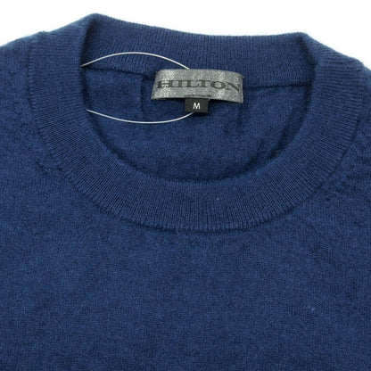 【中古】ヒルトン HILTON ハイゲージ カシミヤ クルーネック プルオーバーニット ダークブルー系【 M 】【 状態ランクC 】【 メンズ 】
