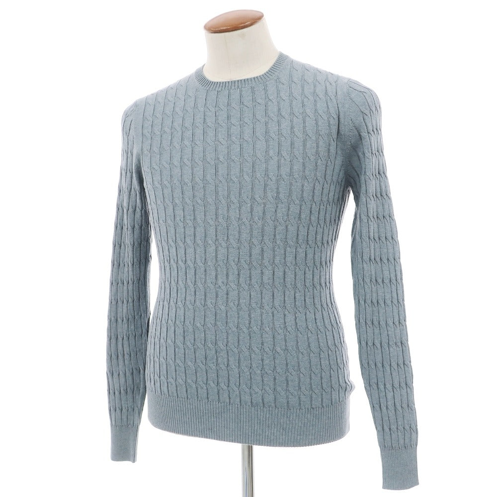 【中古】グランサッソ GRAN SASSO ケーブル編み ハイゲージ コットン クルーネック プルオーバーニット グレイッシュブルー【サイズ46】【 状態ランクB 】【 メンズ 】