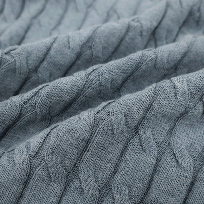 【中古】グランサッソ GRAN SASSO ケーブル編み ハイゲージ コットン クルーネック プルオーバーニット グレイッシュブルー【サイズ46】【 状態ランクB 】【 メンズ 】