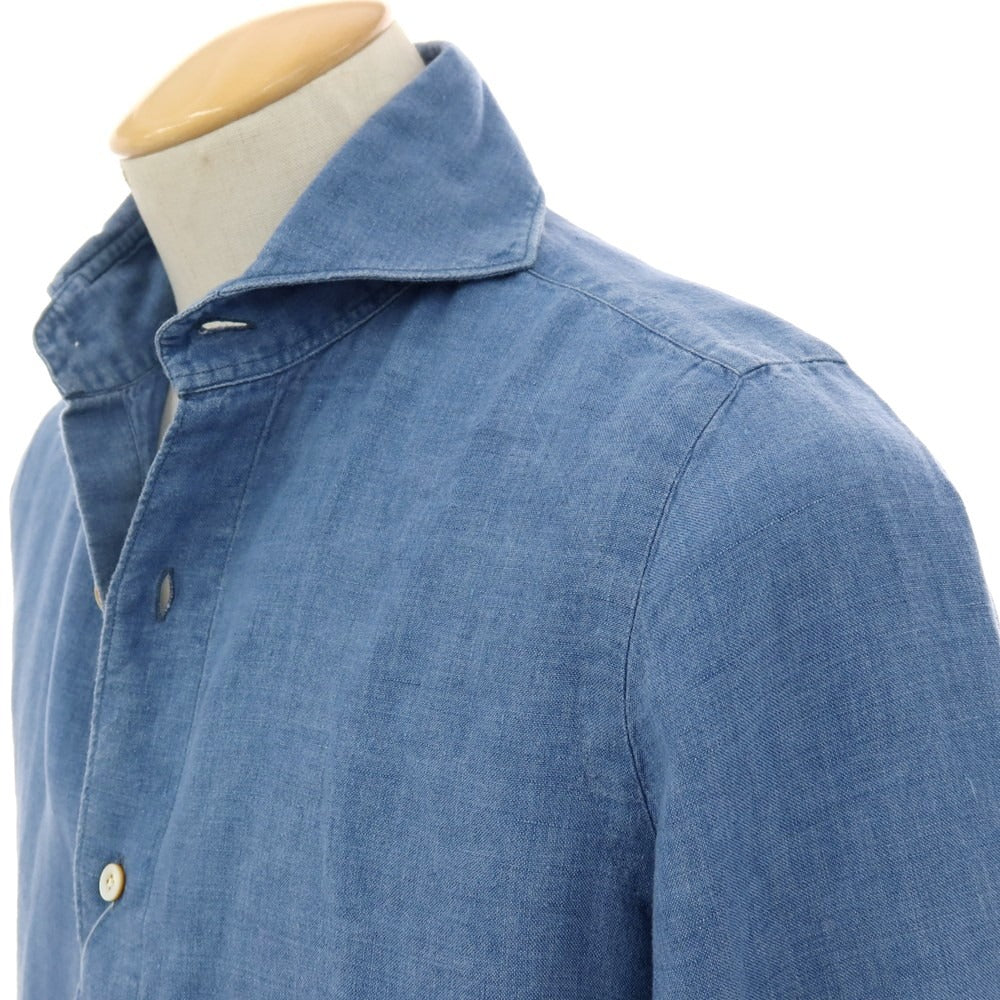 【中古】フィナモレ Finamore リネン ホリゾンタルカラー カジュアルシャツ ブルー【サイズS】【 状態ランクC 】【 メンズ 】