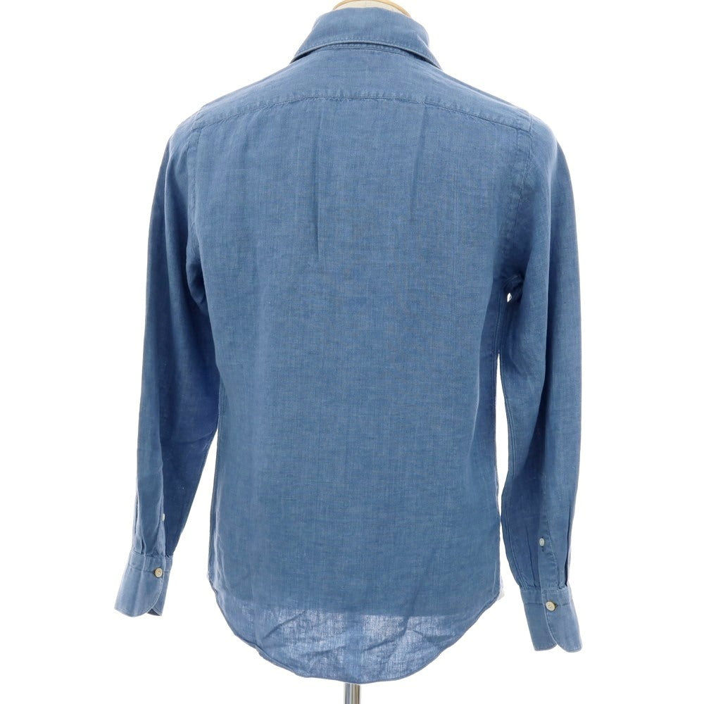 【中古】フィナモレ Finamore リネン ホリゾンタルカラー カジュアルシャツ ブルー【サイズS】【 状態ランクC 】【 メンズ 】