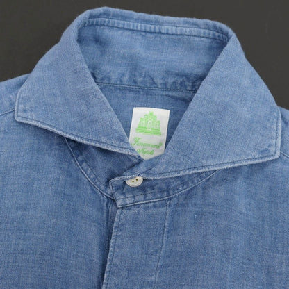 【中古】フィナモレ Finamore リネン ホリゾンタルカラー カジュアルシャツ ブルー【サイズS】【 状態ランクC 】【 メンズ 】