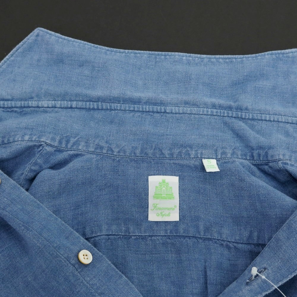 【中古】フィナモレ Finamore リネン ホリゾンタルカラー カジュアルシャツ ブルー【サイズS】【 状態ランクC 】【 メンズ 】