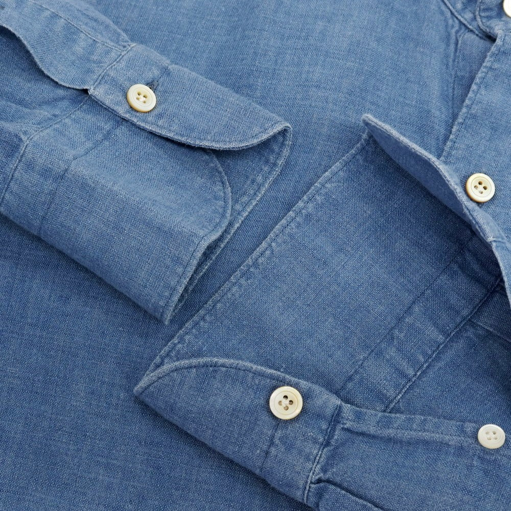 【中古】フィナモレ Finamore リネン ホリゾンタルカラー カジュアルシャツ ブルー【サイズS】【 状態ランクC 】【 メンズ 】