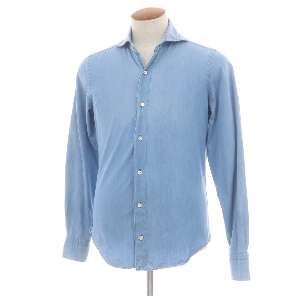 【中古】フィナモレ Finamore コットン ダンガリー ホリゾンタルカラー カジュアルシャツ ライトブルー【 39 】【 状態ランクD 】【 メンズ 】
