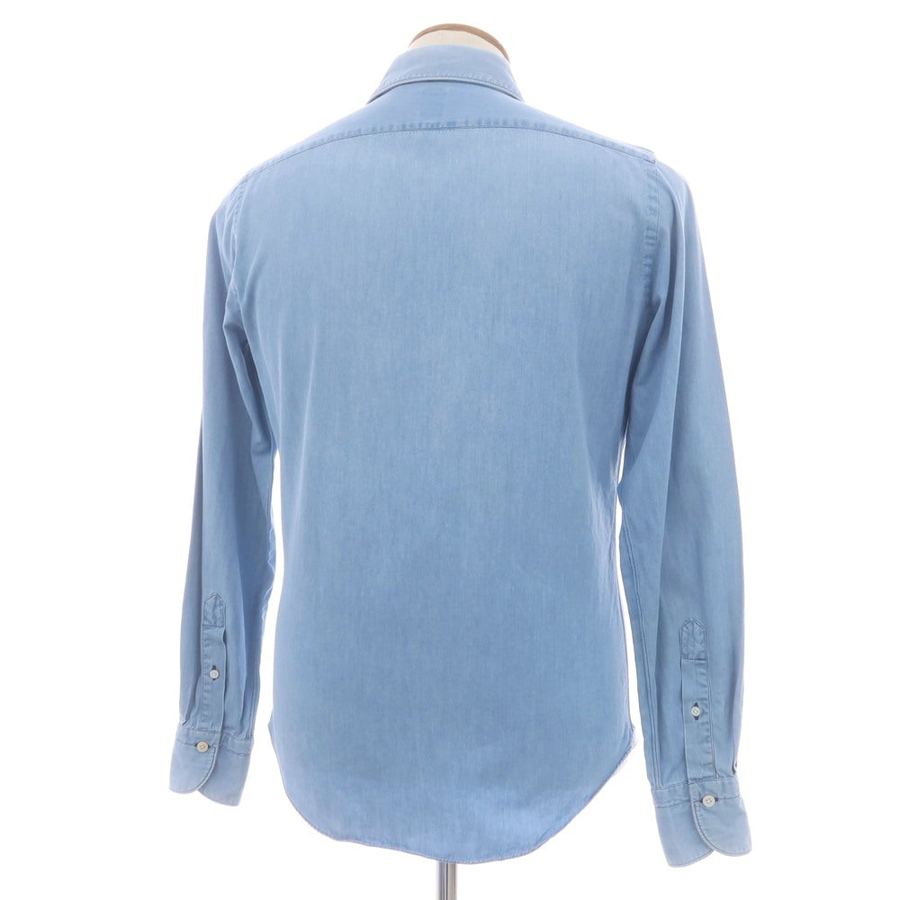 【中古】フィナモレ Finamore コットン ダンガリー ホリゾンタルカラー カジュアルシャツ ライトブルー【 39 】【 状態ランクD 】【 メンズ 】
