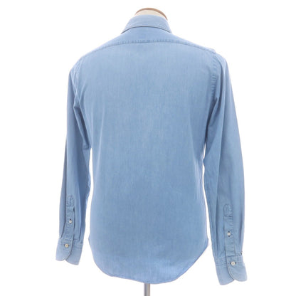 【中古】フィナモレ Finamore コットン ダンガリー ホリゾンタルカラー カジュアルシャツ ライトブルー【 39 】【 状態ランクD 】【 メンズ 】