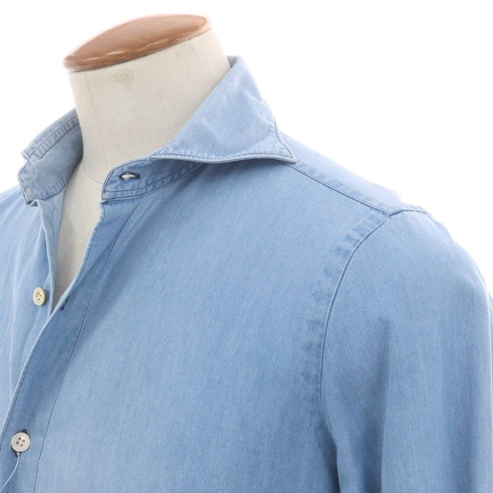 【中古】フィナモレ Finamore コットン ダンガリー ホリゾンタルカラー カジュアルシャツ ライトブルー【 39 】【 状態ランクD 】【 メンズ 】