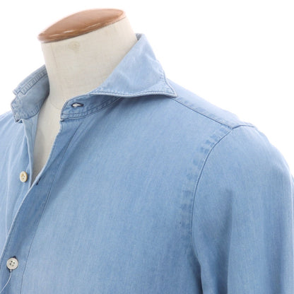 【中古】フィナモレ Finamore コットン ダンガリー ホリゾンタルカラー カジュアルシャツ ライトブルー【 39 】【 状態ランクD 】【 メンズ 】