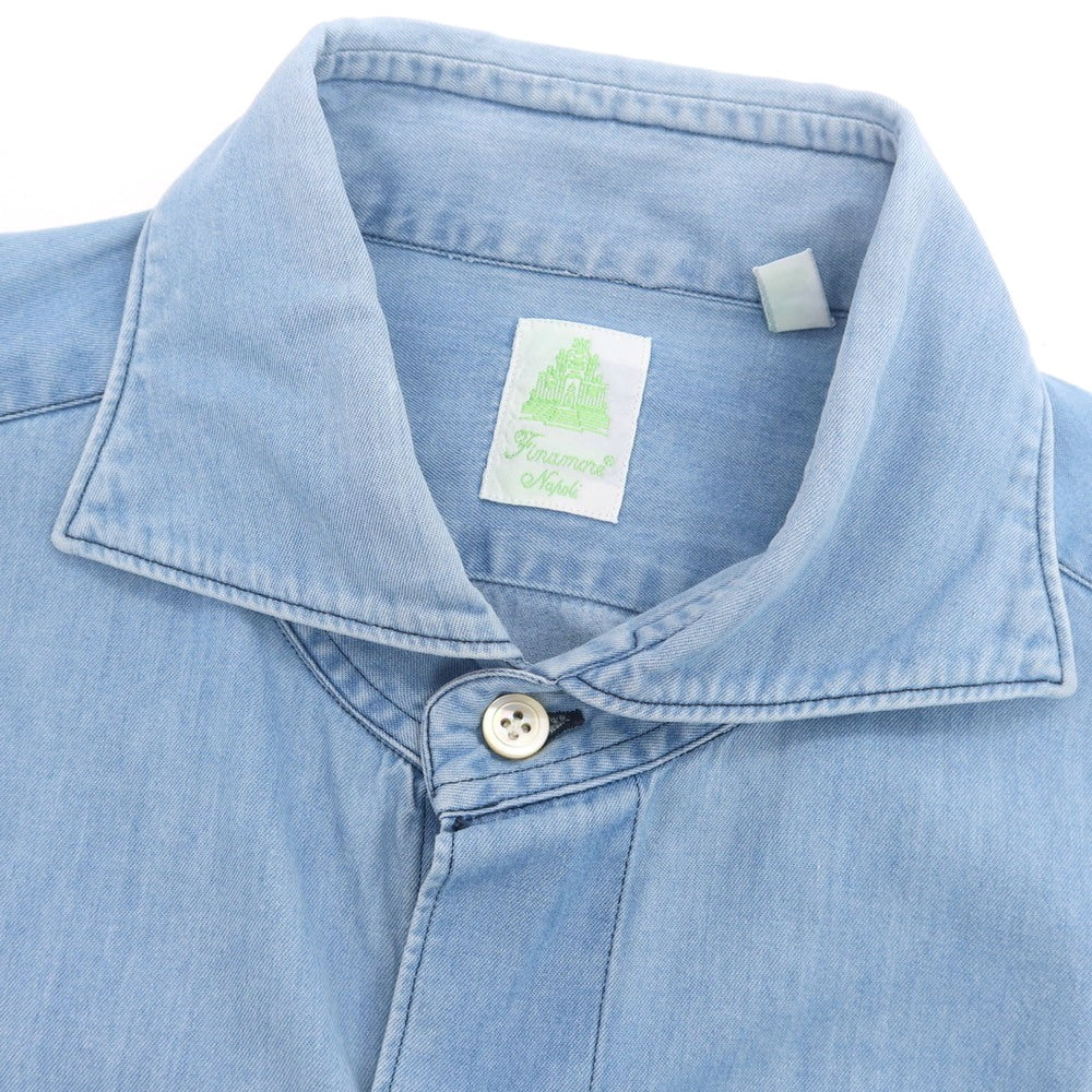 【中古】フィナモレ Finamore コットン ダンガリー ホリゾンタルカラー カジュアルシャツ ライトブルー【 39 】【 状態ランクD 】【 メンズ 】