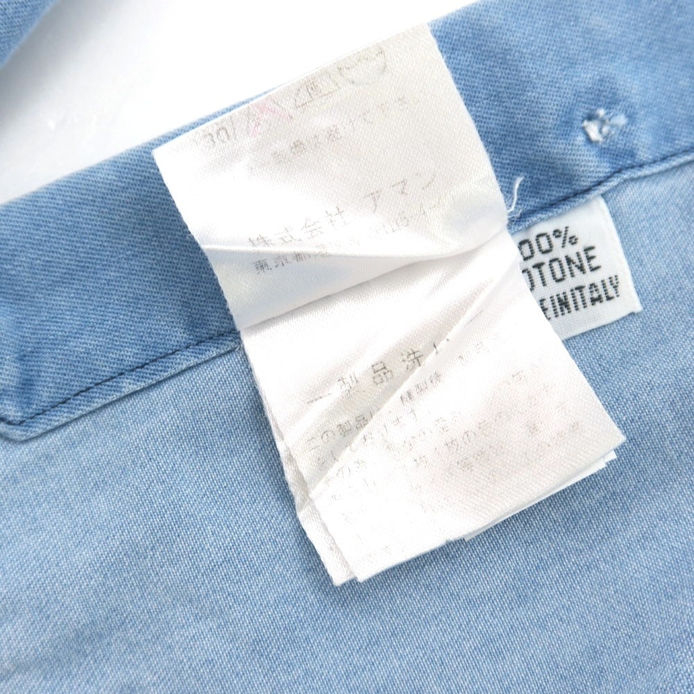 【中古】フィナモレ Finamore コットン ダンガリー ホリゾンタルカラー カジュアルシャツ ライトブルー【 39 】【 状態ランクD 】【 メンズ 】