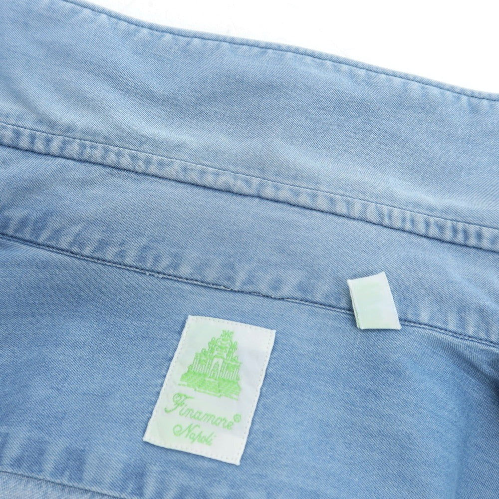 【中古】フィナモレ Finamore コットン ダンガリー ホリゾンタルカラー カジュアルシャツ ライトブルー【 39 】【 状態ランクD 】【 メンズ 】