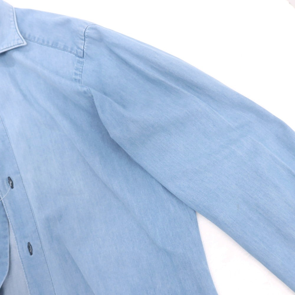 【中古】フィナモレ Finamore コットン ダンガリー ホリゾンタルカラー カジュアルシャツ ライトブルー【 39 】【 状態ランクD 】【 メンズ 】