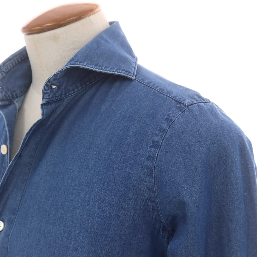 【中古】フィナモレ Finamore コットン ダンガリー カッタウェイ カジュアルシャツ ブルー【 39 】【 状態ランクC 】【 メンズ 】