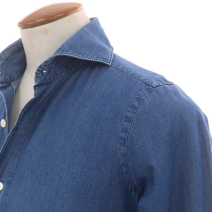 【中古】フィナモレ Finamore コットン ダンガリー カッタウェイ カジュアルシャツ ブルー【 39 】【 状態ランクC 】【 メンズ 】