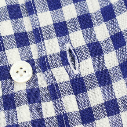 【中古】フィナモレ Finamore リネン ギンガムチェック ホリゾンタルカラー カジュアルシャツ ネイビーxホワイト【サイズ38】【 状態ランクC 】【 メンズ 】