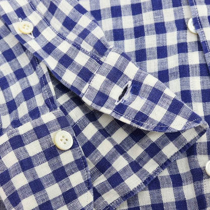 【中古】フィナモレ Finamore リネン ギンガムチェック ホリゾンタルカラー カジュアルシャツ ネイビーxホワイト【サイズ38】【 状態ランクC 】【 メンズ 】