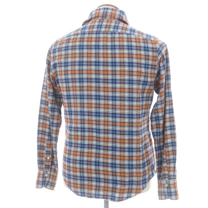 【中古】フィナモレ Finamore コットン チェック カッタウェイ カジュアルシャツ オレンジxブルー×ネイビー【 39 】【 状態ランクC 】【 メンズ 】