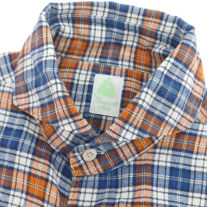 【中古】フィナモレ Finamore コットン チェック カッタウェイ カジュアルシャツ オレンジxブルー×ネイビー【 39 】【 状態ランクC 】【 メンズ 】