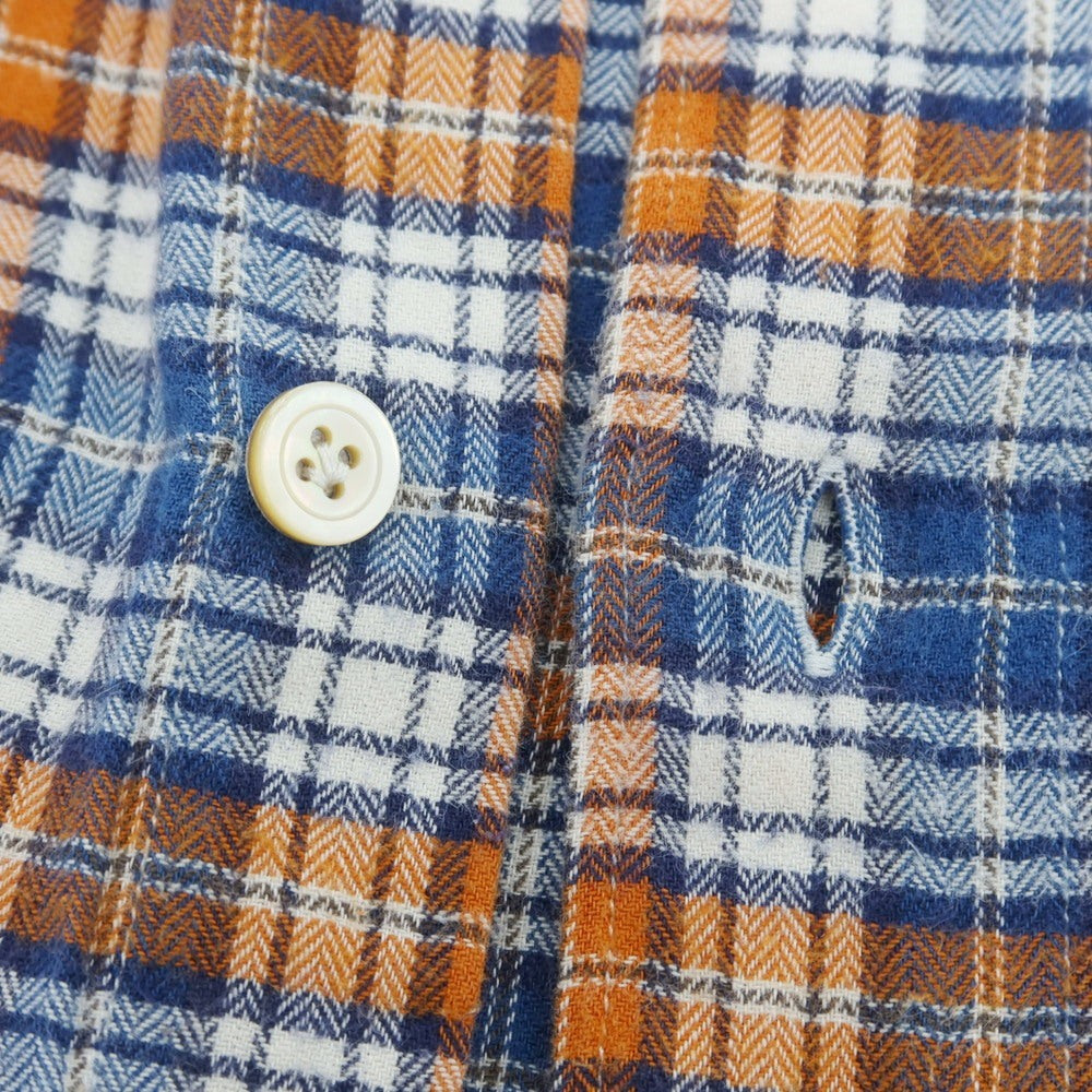 【中古】フィナモレ Finamore コットン チェック カッタウェイ カジュアルシャツ オレンジxブルー×ネイビー【 39 】【 状態ランクC 】【 メンズ 】