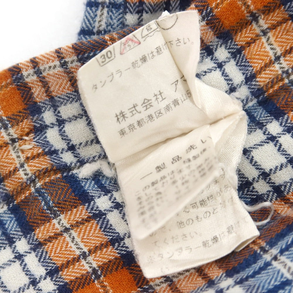 【中古】フィナモレ Finamore コットン チェック カッタウェイ カジュアルシャツ オレンジxブルー×ネイビー【 39 】【 状態ランクC 】【 メンズ 】