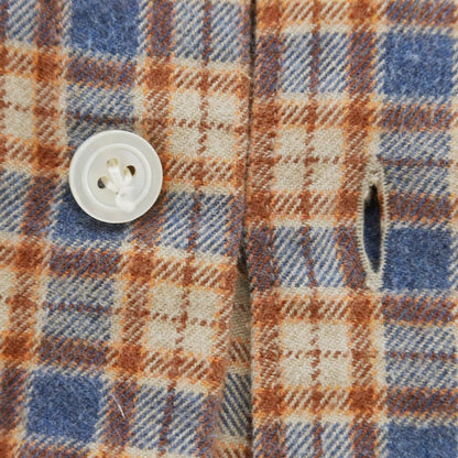 【中古】フィナモレ Finamore コットン チェック ホリゾンタルカラー カジュアルシャツ ベージュxブルー×ブラウン【 38 】【 状態ランクC 】【 メンズ 】