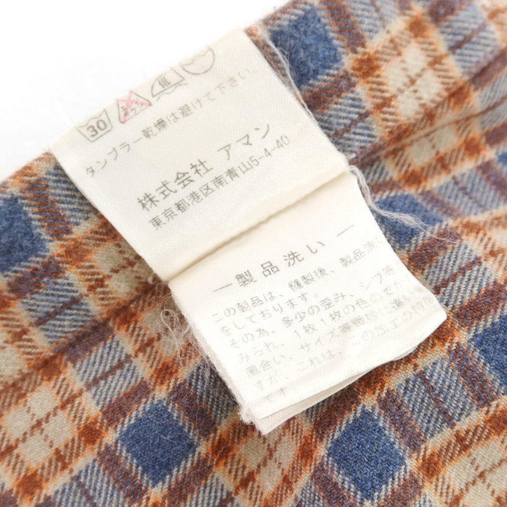 【中古】フィナモレ Finamore コットン チェック ホリゾンタルカラー カジュアルシャツ ベージュxブルー×ブラウン【 サイズ38 】【 状態ランクC 】【 メンズ 】 [BPD]