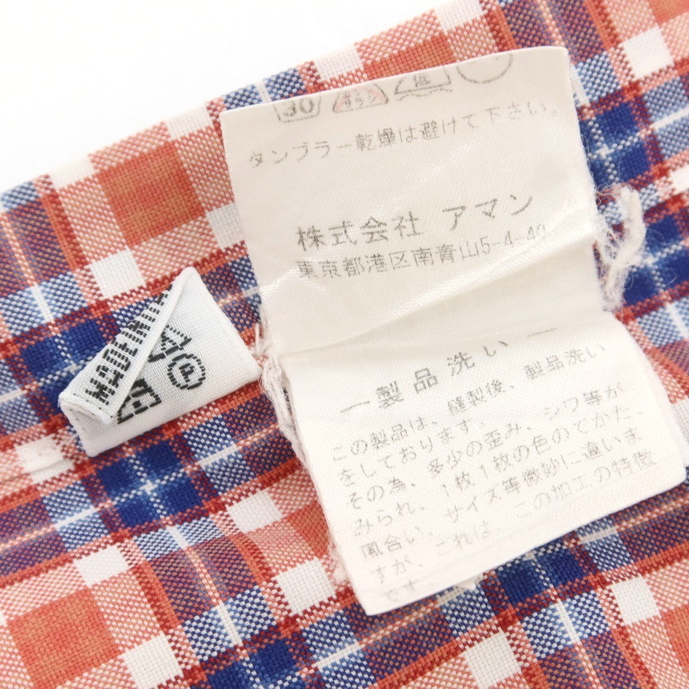 【中古】フィナモレ Finamore コットン チェック ホリゾンタルカラー カジュアルシャツ サーモンピンク系xブルー【サイズ38】【 状態ランクB 】【 メンズ 】 [CPD]