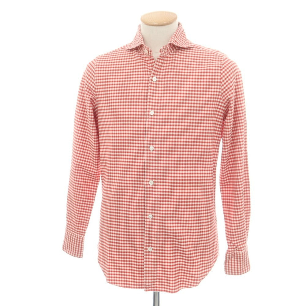 【中古】フィナモレ Finamore コットン ギンガムチェック ホリゾンタルカラー カジュアルシャツ レッドxホワイト【 38 】【 状態ランクC 】【 メンズ 】